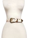 Western Cowgirl Genuine Brown Cow Hair Leather Belt Embossed Buckle
