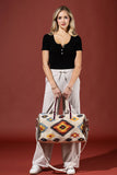 Handmade Navajo Pattern Cotton Duffel Bag with Suede Straps — Ivory