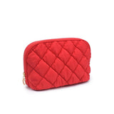 Cloud Kiss Quilted Puffer Nylon Cosmetic Dome Pouch in Red