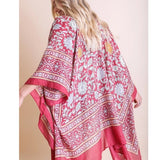 Touch of Morocco Tapestry Tassel Boho Kimono Wrap Shawl Red Lavender