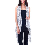 Black And White Plaid Long Sleeveless Vest