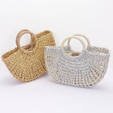 Gold Metallic Faux Straw Tote Bag with Pouch