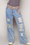 Floral Embroidered Belt – Cream & Multicolor | Round Beaded Buckle | Pol Clothing
