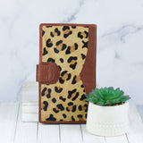 Genuine Leather and Cowhide Travel Wallet Brown Leather Leopard Print Hide