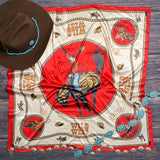 Wild West Rodeo Print Wild Rag Scarf | Red & Cream | 36x36