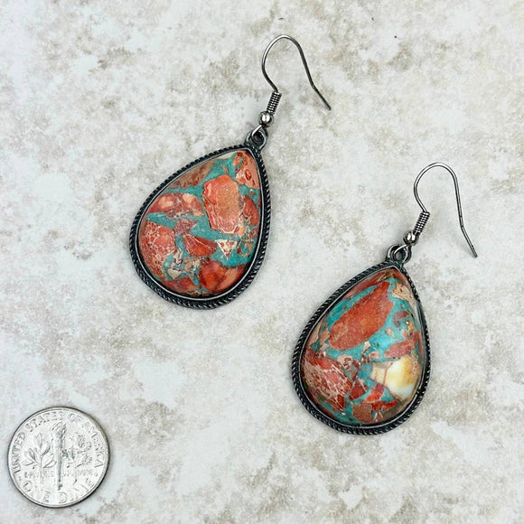 Oyster Copper Turquoise Stone Teardrop Earrings