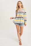 Button Front Multicolor Stripe French Terry Babydoll Top