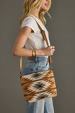 Tan Camel Teal Western Aztec Cotton Crossbody
