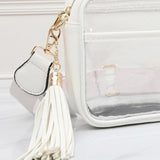 Game Day Stadium Rectangle Tassel Clear Crossbody Bag White