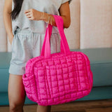 Hot Pink Quilted Puffer Weekender Duffle Bag