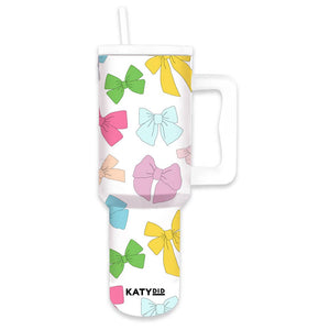 Multicolored Coquette Bows Printed Stainless Steel Tumbler 38 oz with Handle