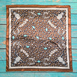 Western Longhorn Print Silky Wild Rag | 36x36 | Mocha & Turquoise