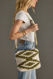 Cream & Olive Western Woven Wool Crossbody Bag | Boho Removable Strap