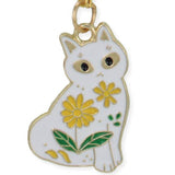 Sitting Pretty White Floral Cat Enamel Pendant Necklace