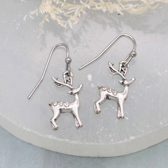 Winter Deer Silver Dangle Earrings