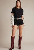 Western Cow Print Leather Belt - Calf Hair Belt with Gold Buckle