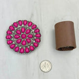 Western Round Silver Tone with Hot Pink Stones Wild Rag Scarf Slide