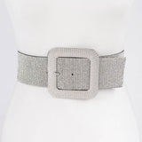 Rhinestone Buckle Elastic Waist Belt in Black & Clear