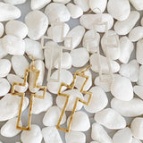 Dangle Cross Outlined Earrings Silver Tone