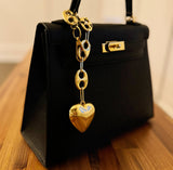 Horse Bit Heart Dangle Bag Charm - Equestrian Gold Keychain 11.5"