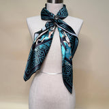 Western Longhorn Print Silky Wild Rag | 36x36 | Black & Turquoise