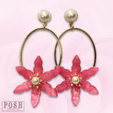Pink Acrylic Flower Drop Earrings