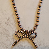 Navajo Style Pearl Bow Coquette Necklace Copper
