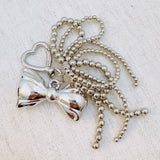 Silver Cascade Bow Charm Bag Charm Keychain Beaded Tassels Silver