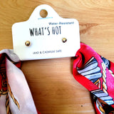 Red White Knotted Scarf Necklace with 1" Puffy Gold Heart Charm Game Day