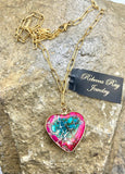Multicolor Heart Charm Necklace | Gold Bezel Pendant | 18" Paperclip Chain