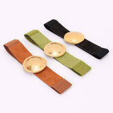 Round Gold Buckle Elastic Belt – Black