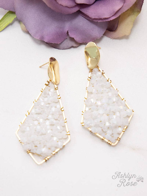 Evening Allure Drop Statement Earrings Iridescent White Beads