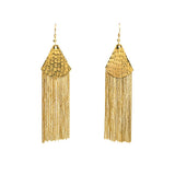 Shimmering Falls Textured Fan & Gold Bead Drop Earrings