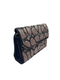 Animal Print Beaded Clutch | Black & Silver Handcrafted Artisan Evening Bag