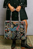Quilted Tote Bag – Black Multi Striped Binding