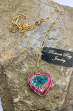 Multicolor Heart Charm Necklace | Gold Bezel Pendant | 18" Paperclip Chain