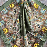 Olive Tone Paisley Printed Western Southwestern Wild Rag Scarf Accent