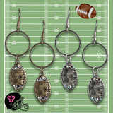 Football Dangle Earrings with Austrian Crystals Silver Tone