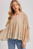 Sheer Asymmetric Textured Cape Top - Beige