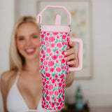 Whimsical Roses 38 oz Stainless Steel Tumbler in Light Pink