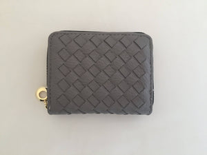 Mini Zip Around Card Woven Wallet Grey