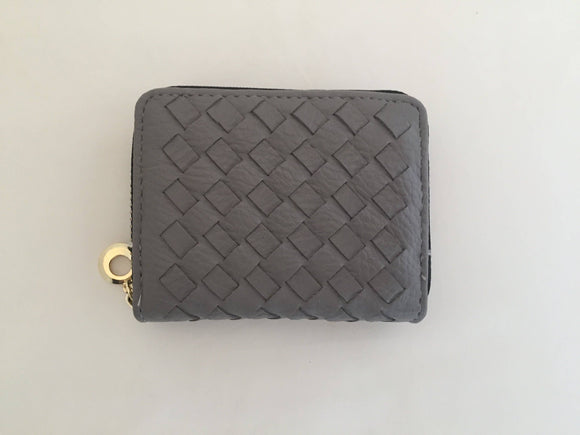 Mini Zip Around Card Woven Wallet Grey