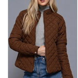 Suede Piping Detail Knit Rib Quilted Padding Jacket Hazelnut Brown