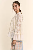 Sheer Floral Lace Bell Sleeve Blouse Cream