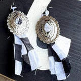 Concho Rodeo Western Cowgirl Earrings Black White Checkered