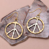 Woodstock Vibes Silver Gold Peace Sign Earring