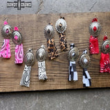 Concho Rodeo Western Cowgirl Earrings Brown Black Leopard