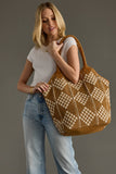 Brown & Cream Diamond Woven Tote Bag