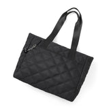 Harper Tote Bag Quilted Puffer with Heart Bag Charm Black