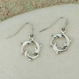 Dolphin Pod Silver Circle Earrings